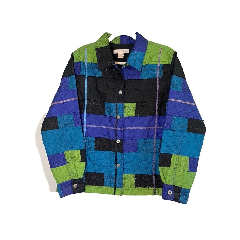 Vintage Quilted Patchwork Jacket M Colorful Western Artsy Boho Indie Folk 80s